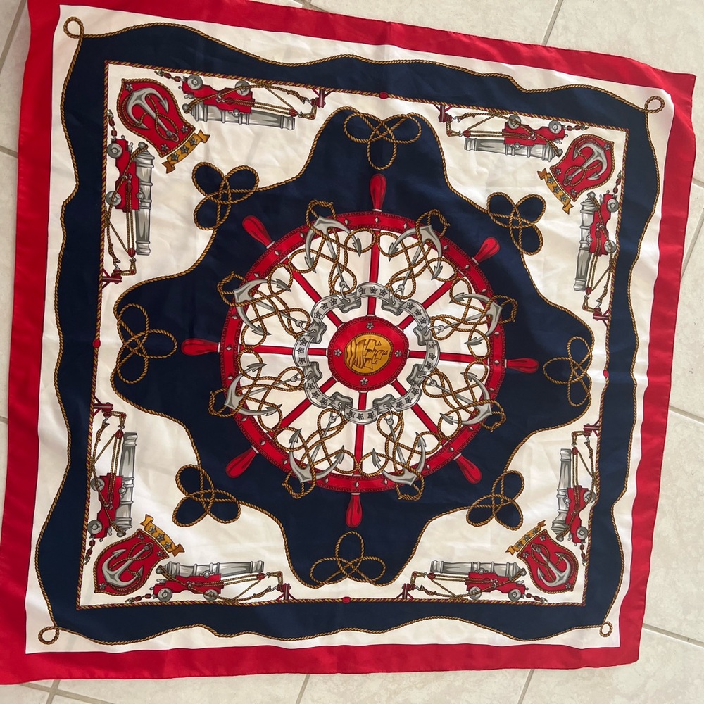 Navy, Red & Cream Nautical Print Scarf
34”x34”